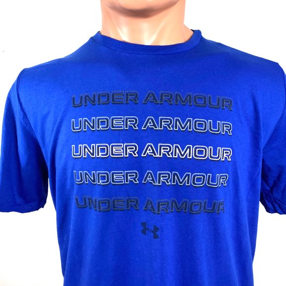 Sale🌿 Under Armour Wordmark Blue Cotton Sh Slv T-Shirt Men Size XXL 1364693 400 - Picture 3 of 7